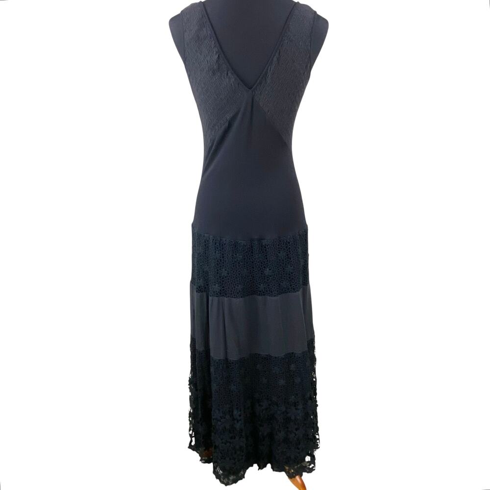 V Cristina Black Floral Lace Tiered Maxi Dress Size M Romantic Layering